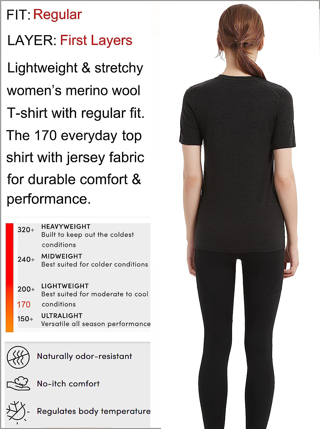Naturwool Womens Merino Wool T-Shirt Crew Neck Tank Tops Tee Shirts - Wicking Anti-Odor - Image 3
